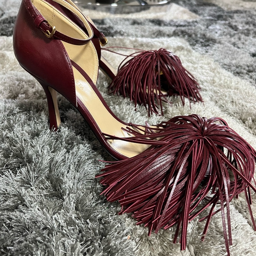 Bottega Veneta Burgundy Fringe Heels